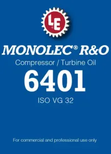Monolec R&O Compressor/Turbine Oil 6401 product label