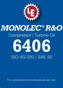 Monolec R&O Compressor/Turbine Oil 6406 product label