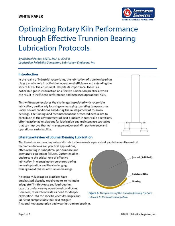 Cover of the LE white paper, "Optimizing Rotary Kiln Performance through Effective Trunnion Bearing Lubrication Protocols."